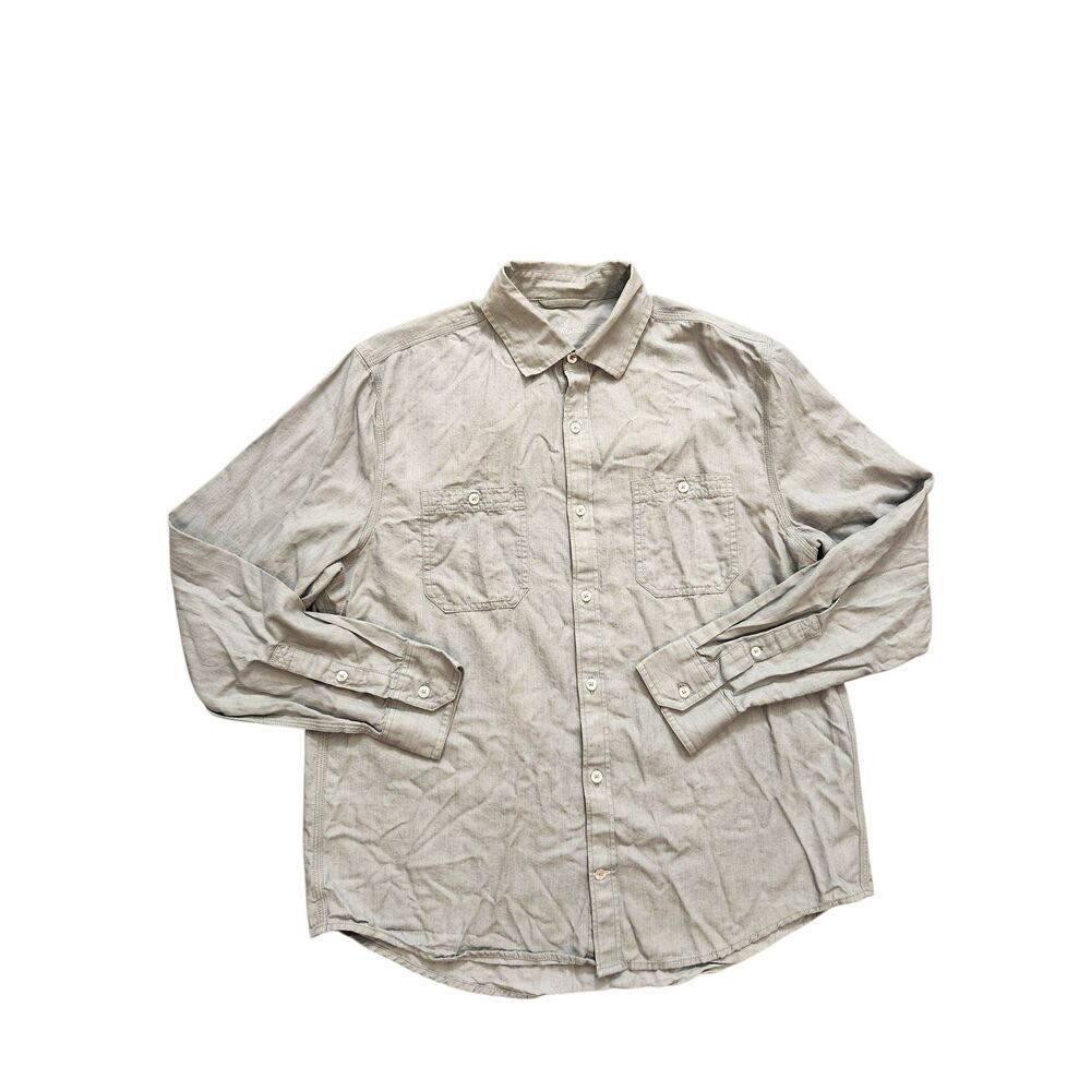 Mack Weldon Men's Large Button up Performance pocket shirt Cotton Lyocell Gray - Picture 2 of 8